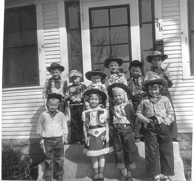 Bobby Stohls second grade cowboy birthday party: 
front row:  ? , Karen Sue Stenback, ? , Linda Jorgensen
Top row:  Bobby Stohl,  ? , ? , Kent Severson, ? , Jim Jorgensen